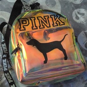 VS Pink holographic iridescent mini backpack
